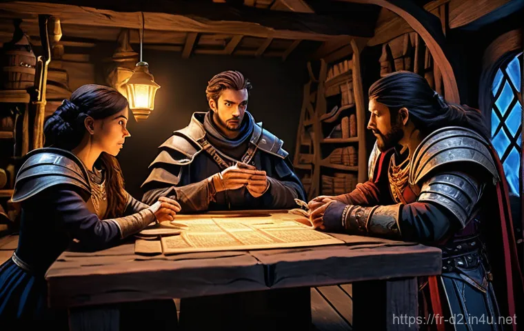 디아블로2 리셋 전략 - **A Diverse Group Preparing for the Ladder Reset**
    "A diverse group of three adventurers, a fema...