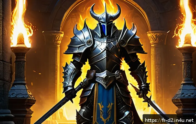 디아블로2 카오스 생츄어리 효율 - A detailed fantasy scene inside the Chaos Sanctuary from Diablo II, featuring a Paladin in gleaming ...