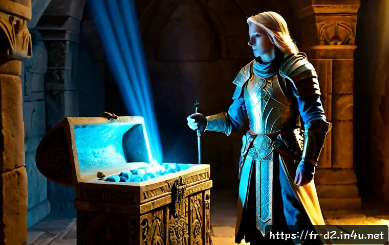 디아블로2 탈라샤 세트 획득법 - Photorealistic dark fantasy treasure hunt, a lone armored adventurer exploring an ancient sandstone ...